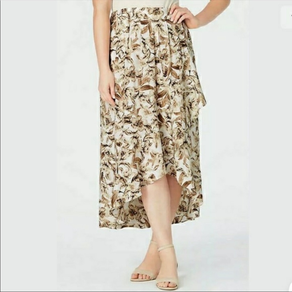 J JILL RUFFLED HI LOW HEM-BEIGE/CREAM FLORAL SKIRT